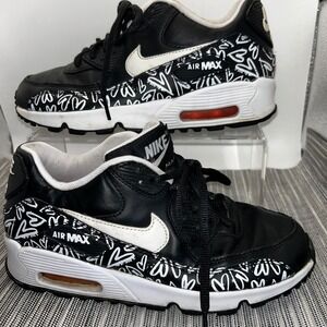 Nike Air Max 90 Print LTR GS Hearts 844616-001 Black White 5Y Womens 6.5 Rare